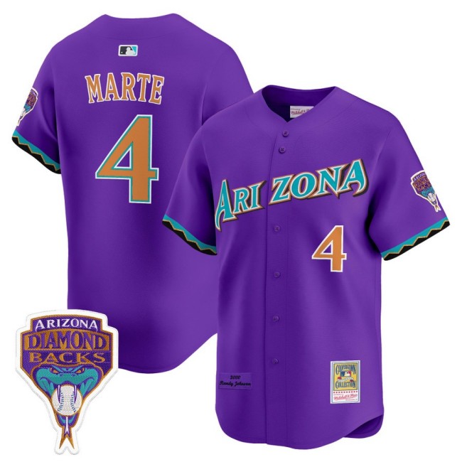 Arizona Diamondbacks #4 Ketel Marte Randy Johnson Patch 2000 Cooperstown Throwback Baseball Jersey Purple - All Stitched
