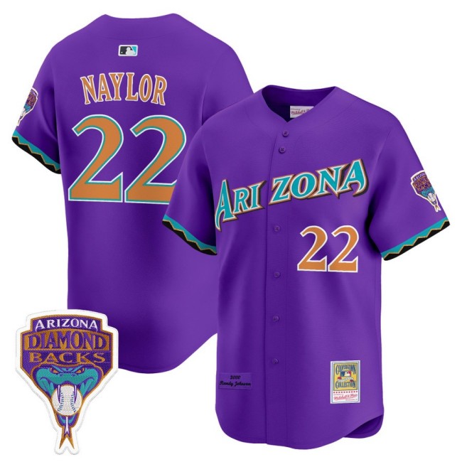 Arizona Diamondbacks #22 Josh Naylor Randy Johnson Patch 2000 Cooperstown Throwback Baseball Jersey Purple - All Stitched
