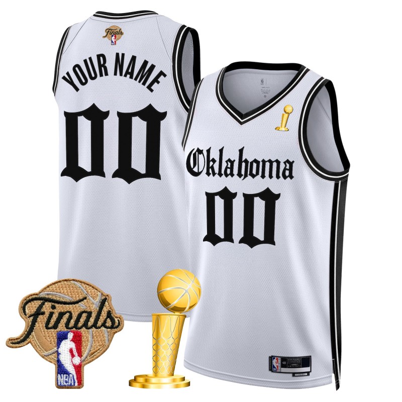 Oklahoma City Thunder Custom 2025 Champions 'Gothic Storm Edition' Swingman Jersey White - All Stitched