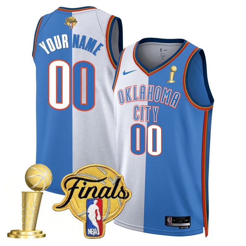 Oklahoma City Thunder 2024-25 Champions Split Custom Jersey White Blue - All Stitched
