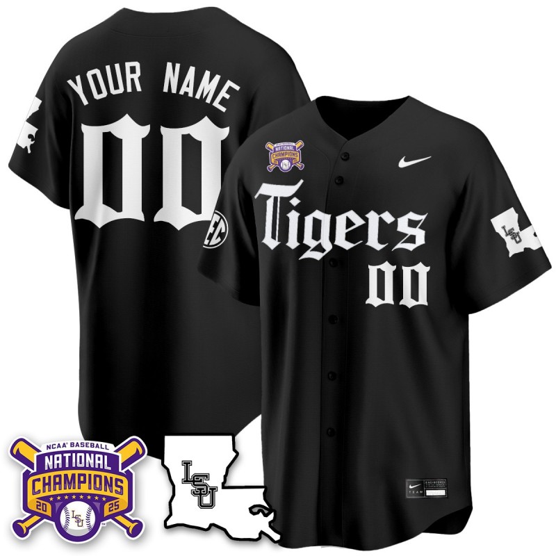 LSU Tigers Custom 2025 World Series Champions 'Gothic Geaux Edition' Baseball Jersey Black - All Stitched