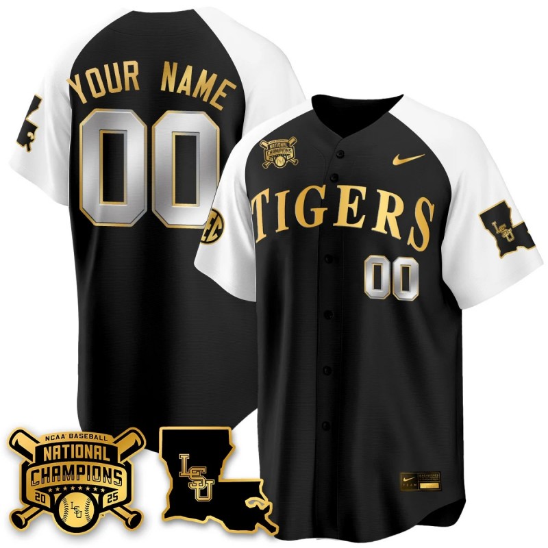 LSU Tigers Custom 2025 World Series Champions Gold Limited Baseball Jersey Black White - All Stitched