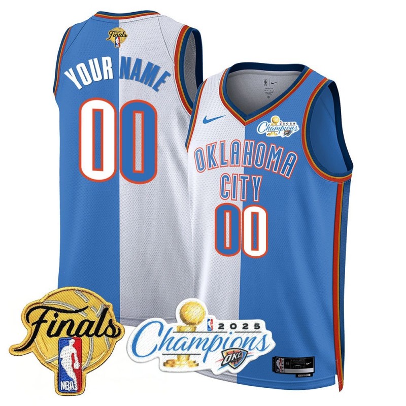 Oklahoma City Thunder Custom 2025 Champions Split Nike Jersey White Blue - All Stitched