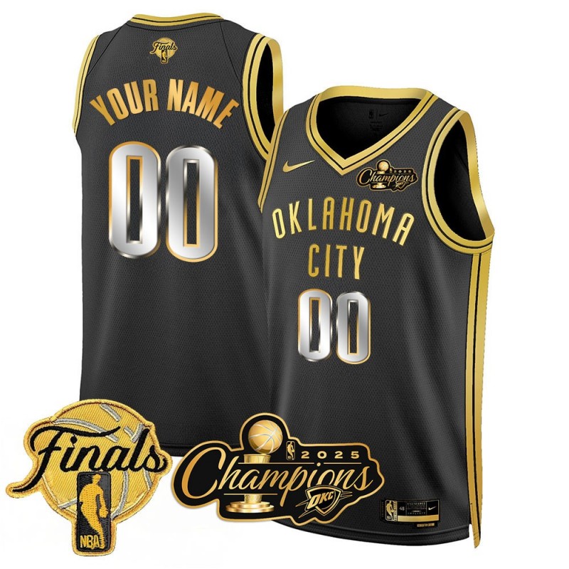 Oklahoma City Thunder Custom 2025 Champions Gold  Nike Jersey Black - All Stitched