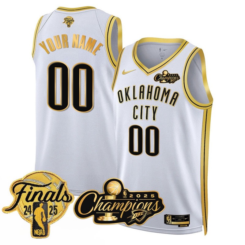 Oklahoma City Thunder Custom 2025 Champions Gold  Nike Jersey White - All Stitched