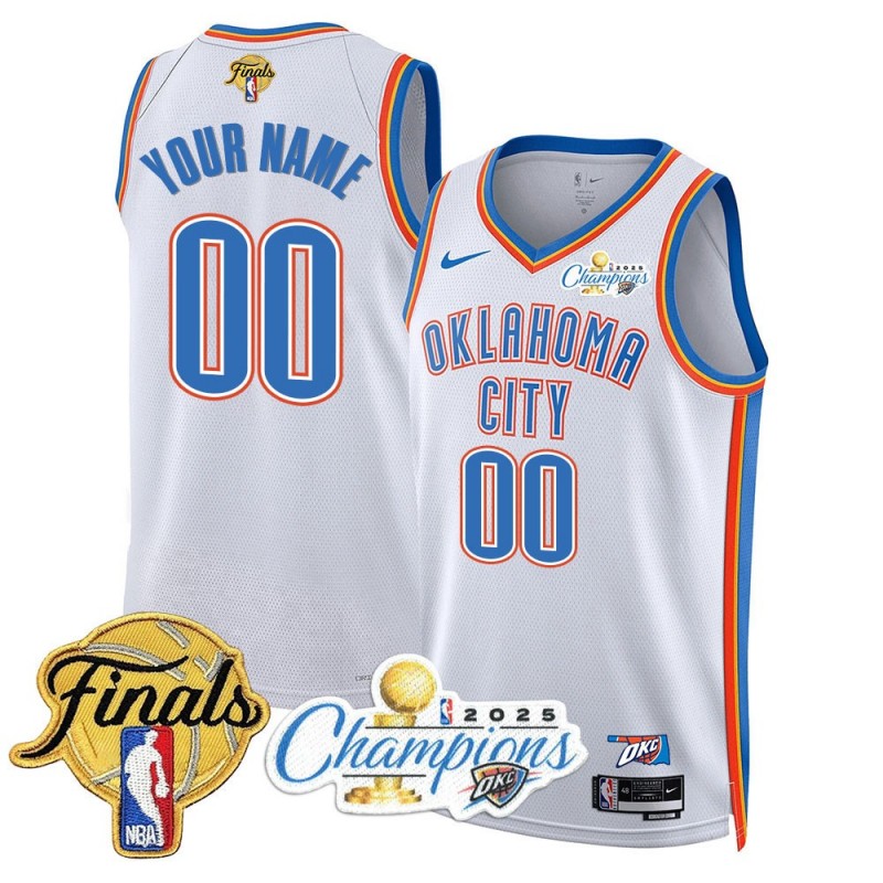 Oklahoma City Thunder Custom 2025 Champions Nike Jersey White - All Stitched