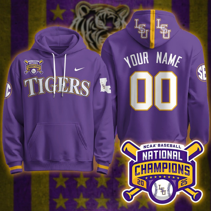 LSU Tigers Custom 2025 World Series Champions Nike Hoodie Purple - All Stitched
