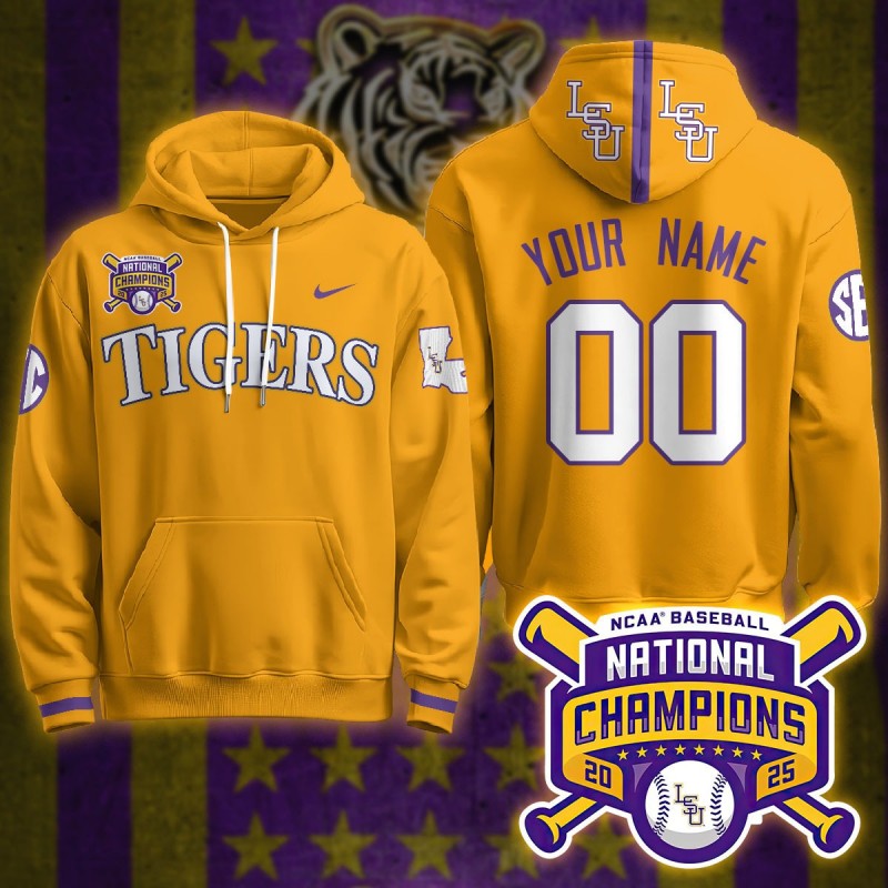LSU Tigers Custom 2025 World Series Champions Nike Hoodie Gold - All Stitched