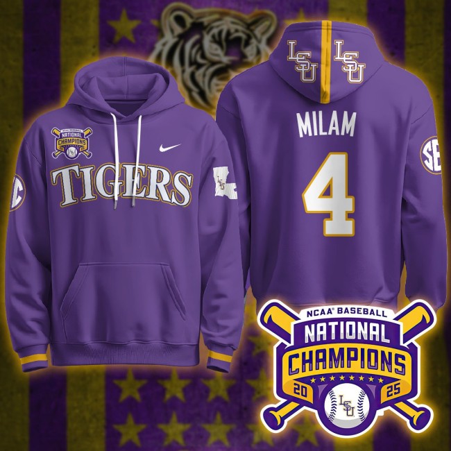 LSU Tigers #4 Steven Milam 2025 World Series Champions Nike Limited Hoodie Purple - All Stitched