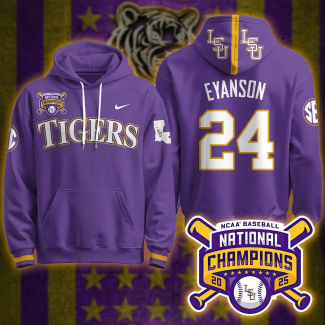 LSU Tigers #24 Anthony Eyanson 2025 World Series Champions Nike Limited Hoodie Purple - All Stitched