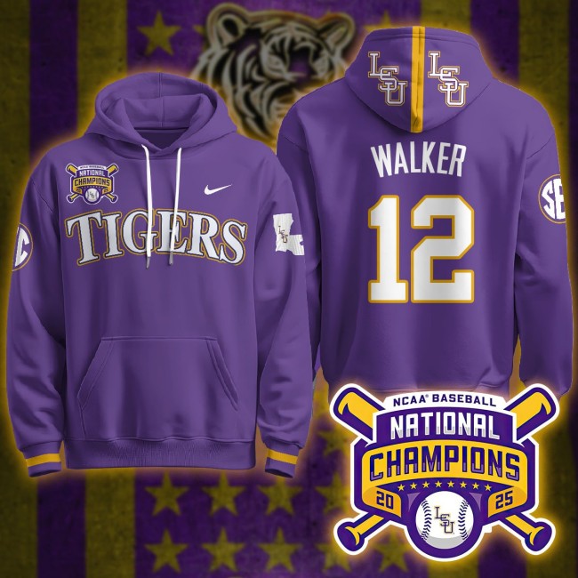 LSU Tigers #12 Todd Walker 2025 World Series Champions Nike Limited Hoodie Purple - All Stitched