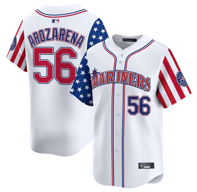 Men's Seattle Mariners #56 Randy Arozarena White 2025 Independence Day Limited Stitched jersey