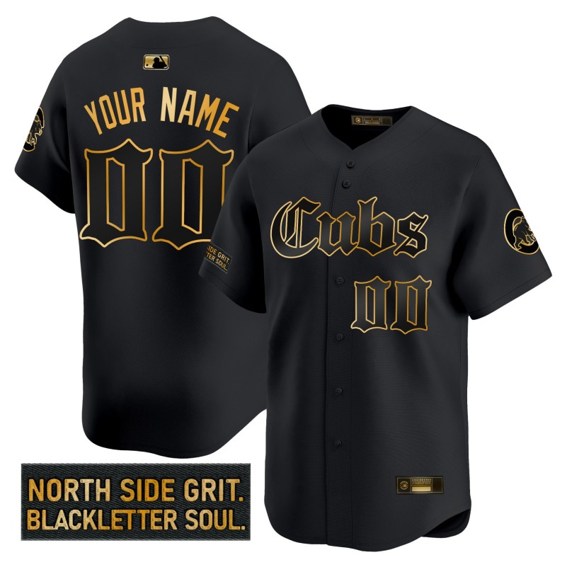 Chicago Cubs Custom 'Gothic North Side Edition' GOLD Vapor Premier Limited Stitched Baseball Jersey Black