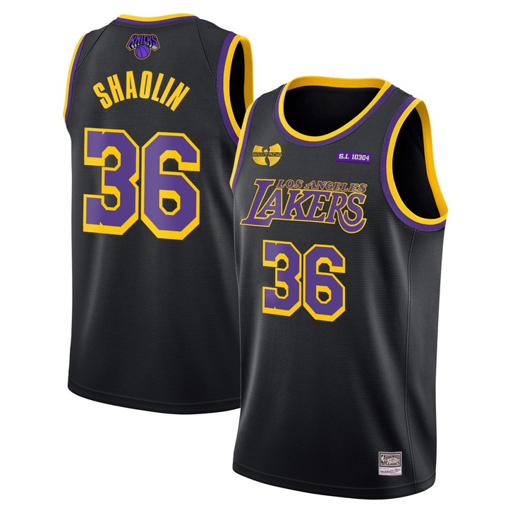 Men's Wu Tang #36 Shaolin x Los Angeles Lakers Black Stitched Basketball Swingman Jersey