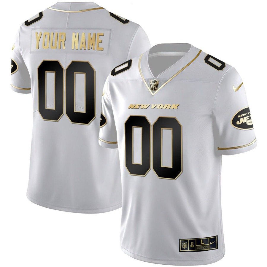 New York Jets Custom Nike White Gold Vapor Stitched Football Jersey