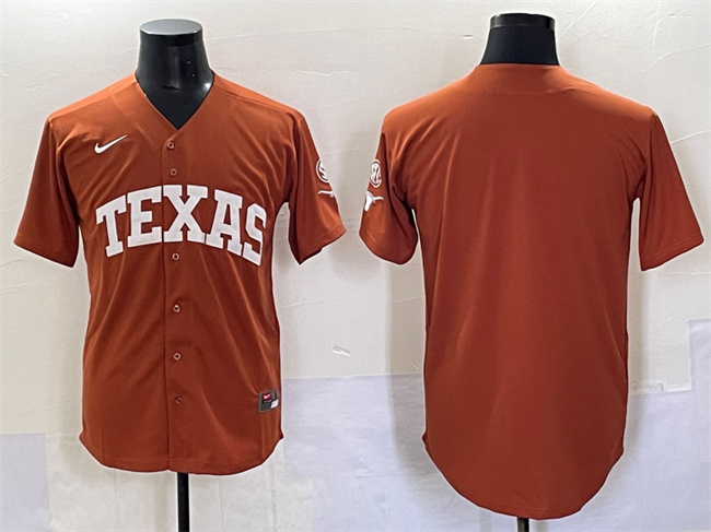 Men's Texas Longhorns Blank Orange SEC Patch Stitched Baseball Jersey
