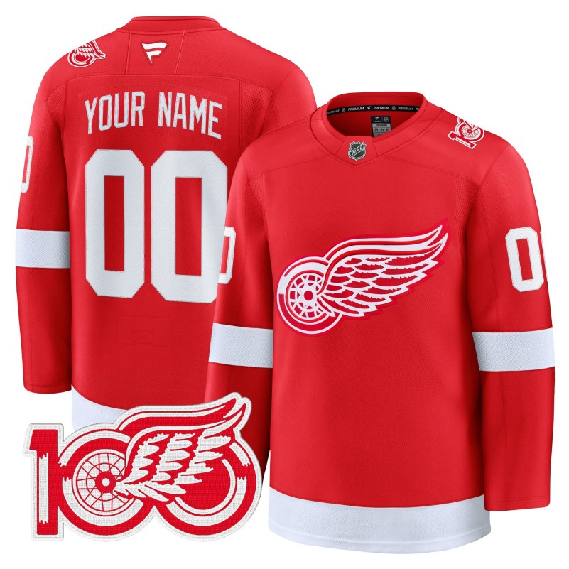 Detroit Red Wings Custom Red 100th Anniversary Premium Stitched Hockey Jersey