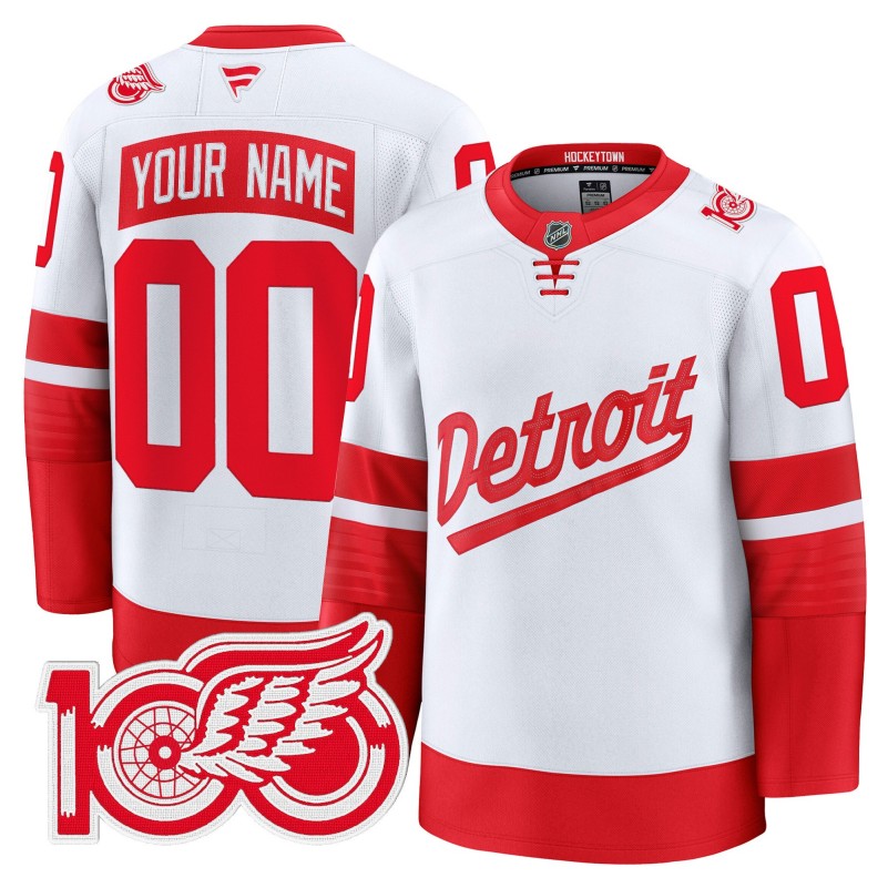 Detroit Red Wings Custom White Stadium Series 100th Anniversary Premium Stitched Hockey Jersey