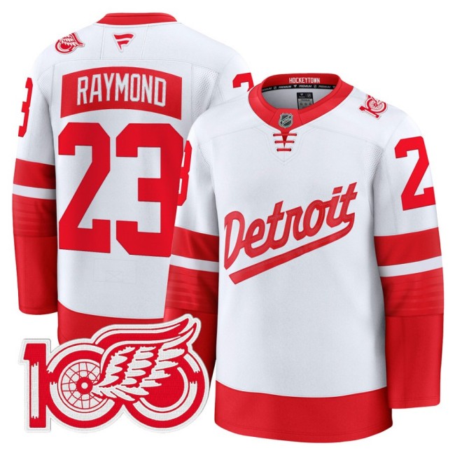Men's Detroit Red Wings #23 Lucas Raymond White Stadium Series 100th Premium Stitched Hockey Jersey