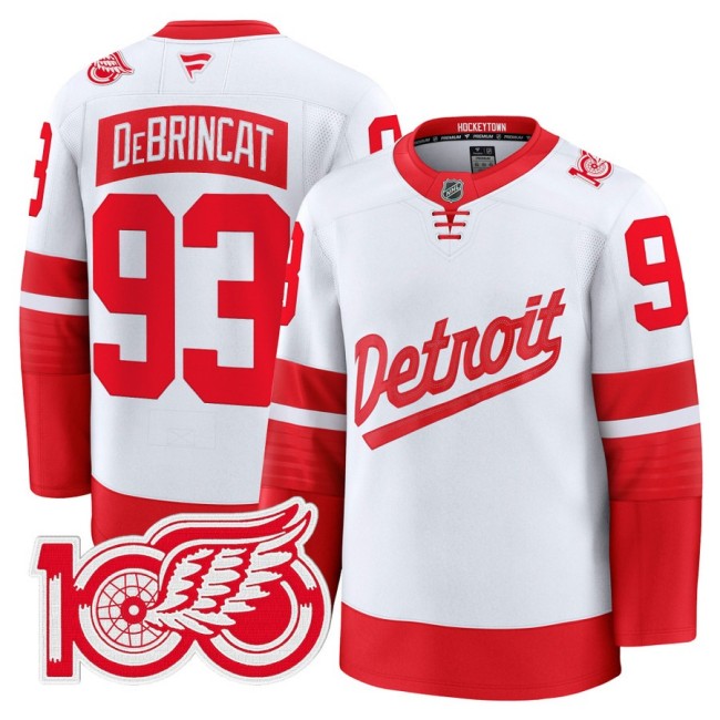 Men's Detroit Red Wings #93 Alex DeBrincat White Stadium Series 100th Premium Stitched Hockey Jersey