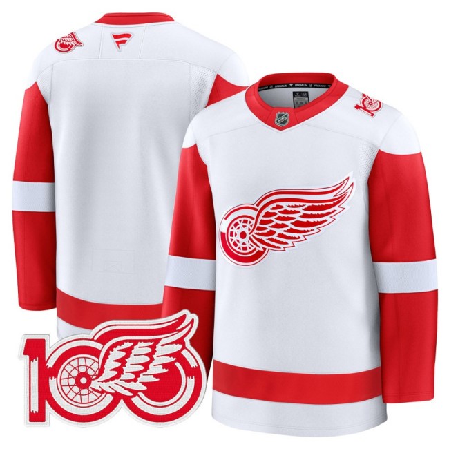 Men's Detroit Red Wings Blank White 100th Premium Stitched Hockey Jersey