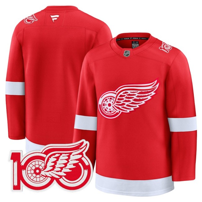 Men's Detroit Red Wings Blank Red 100th Premium Stitched Hockey Jersey