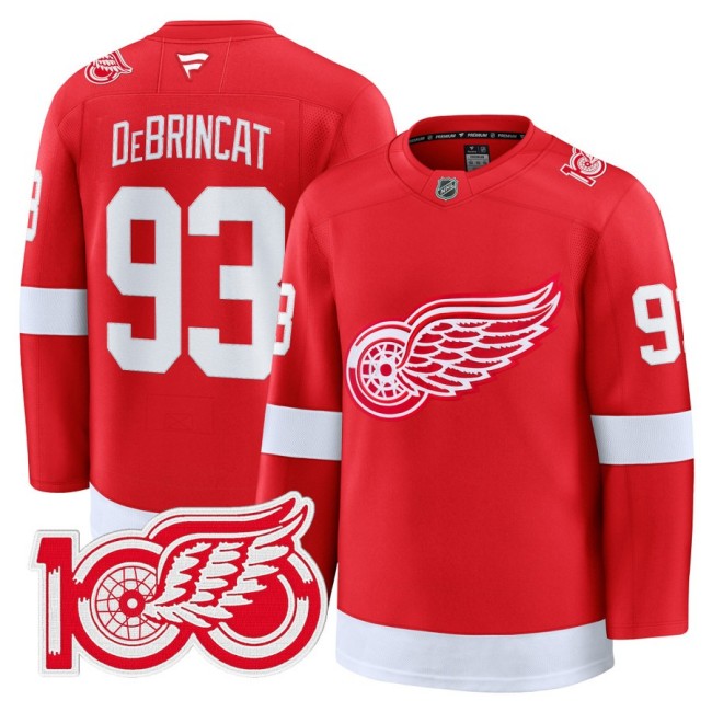 Men's Detroit Red Wings #93 Alex DeBrincat Red 100th Premium Stitched Hockey Jersey