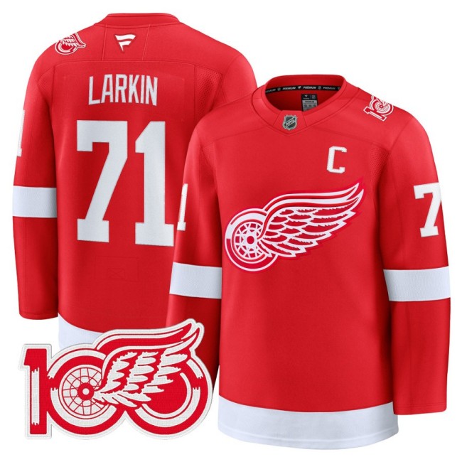 Men's Detroit Red Wings #71 Dylan Larkin Red 100th Premium Stitched Hockey Jersey