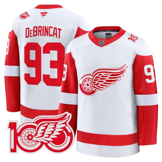 Men's Detroit Red Wings #93 Alex DeBrincat White 100th Premium Stitched Hockey Jersey
