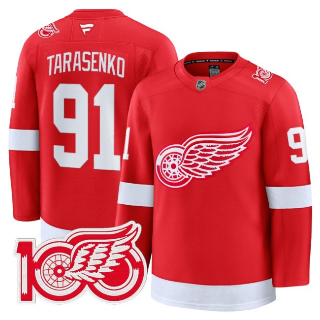 Men's Detroit Red Wings #91 Vladimir Tarasenko Red 100th Premium Stitched Hockey Jersey