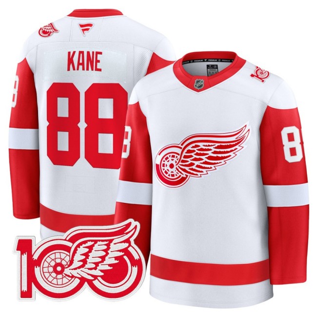 Men's Detroit Red Wings #88 Patrick Kane White 100th Premium Stitched Hockey Jersey