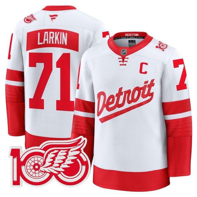 Men's Detroit Red Wings #71 Dylan Larkin White Stadium Series 100th Premium Stitched Hockey Jersey