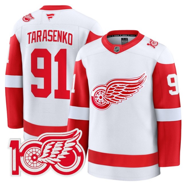 Men's Detroit Red Wings #91 Vladimir Tarasenko White 100th Premium Stitched Hockey Jersey