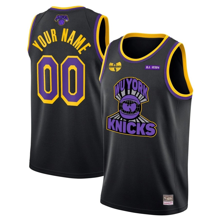 Wu-Tang Clan x  New York Knicks Custom Black Purple Yellow Stitched Basketball Swingman Throwback Jersey