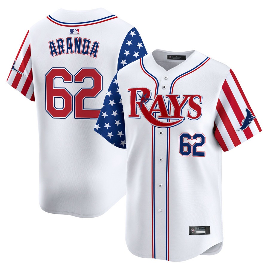 Men's Tampa Bay Rays #62 Jonathan Aranda White 2025 Independence Day Vapor Premier Limited Stitched Jersey
