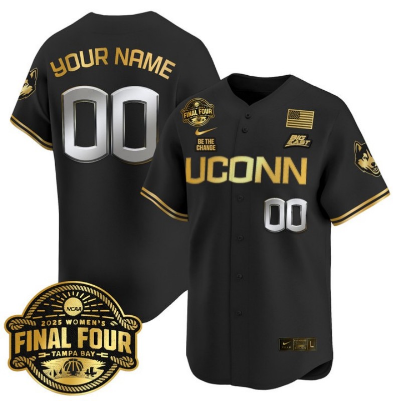 UConn Huskies Custom 2025 Big Eat Women's Final Four Patch Black Gold Vapor Stitched Baseball Jersey