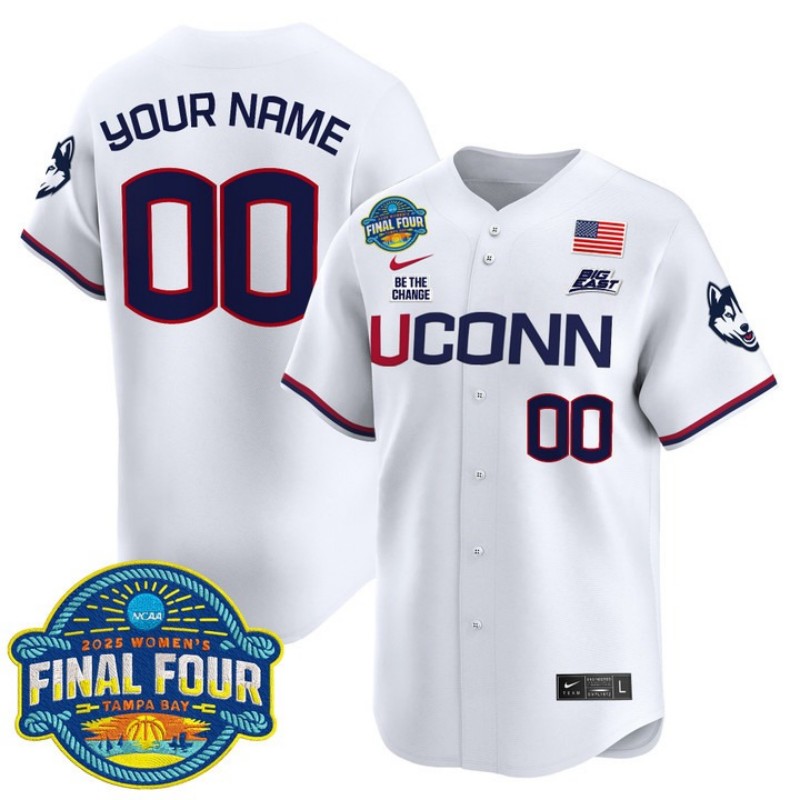 UConn Huskies Custom 2025 Big Eat Women's Final Four Patch White Vapor Stitched Baseball Jersey