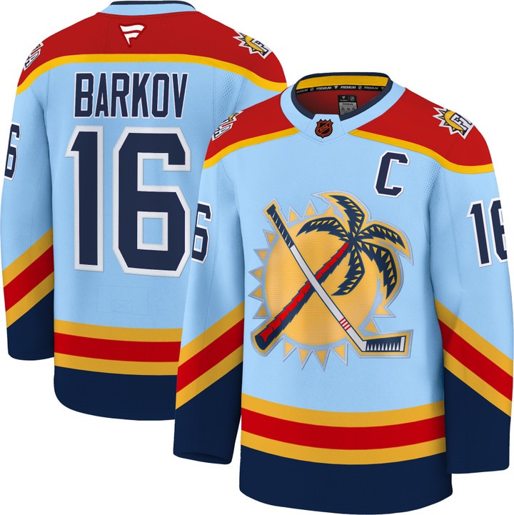 Men's Florida Panthers #16 Aleksander Barkov Blue 2025 Stanley Cup Final Premium Stitched NHL Hockey Jersey