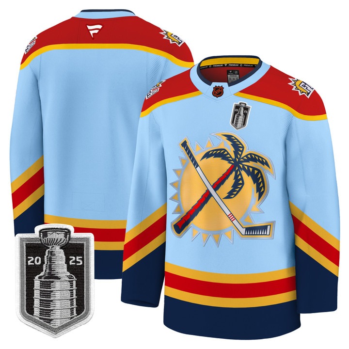 Men's Florida Panthers Team Blue 2025 Stanley Cup Final Premium Stitched NHL Hockey Jersey