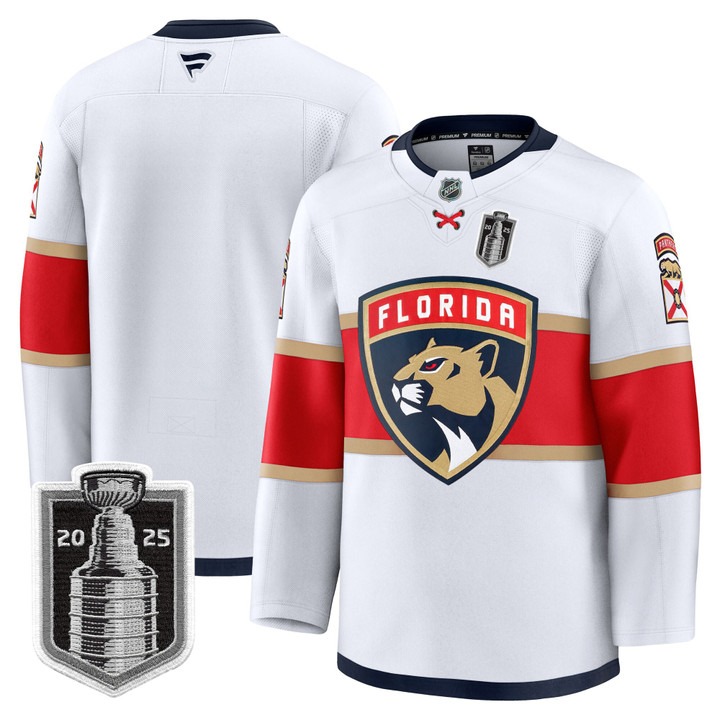 Men's Florida Panthers Team Blank White 2025 Stanley Cup Final Premium Stitched NHL Hockey Jersey
