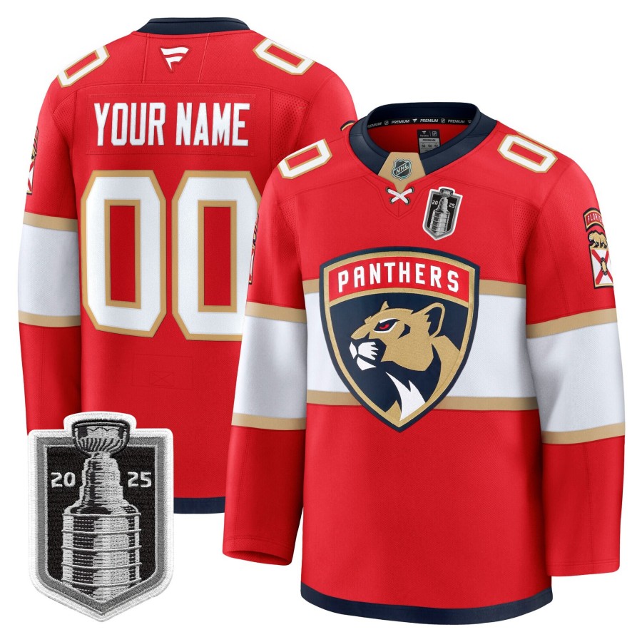 Florida Panthers Custom Red 2025 Stanley Cup Final Premium Stitched NHL Hockey Jersey