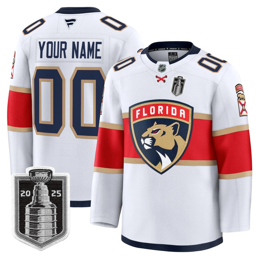 Florida Panthers Custom White 2025 Stanley Cup Final Premium Stitched NHL Hockey Jersey