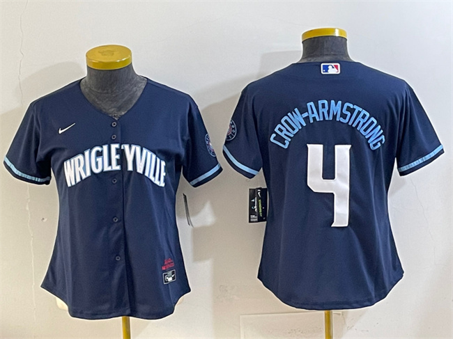Women's Chicago Cubs #4 Pete Crow-Armstrong Navy City Connect Stitched Jersey