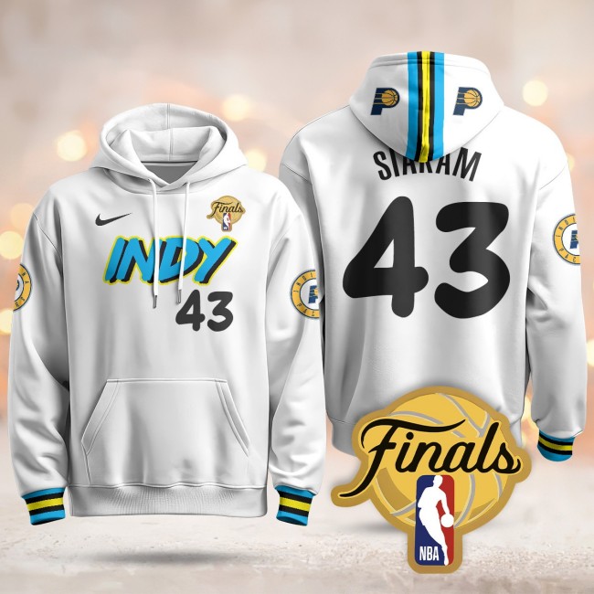Men's Indiana Pacers #43 Pascal Siakam White 2024-25 City Finals Patch Stitched Hoodie