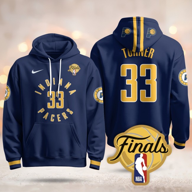 Men's Indiana Pacers #33 Navy Icon 2025 Finals Patch Stitched Hoodie