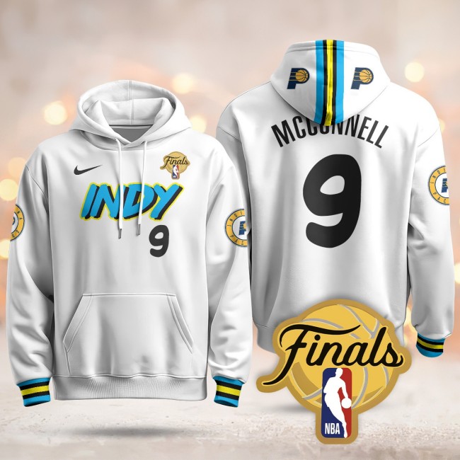 Men's Indiana Pacers #9 T.J. McConnell White 2024-25 City Finals Patch Stitched Hoodie