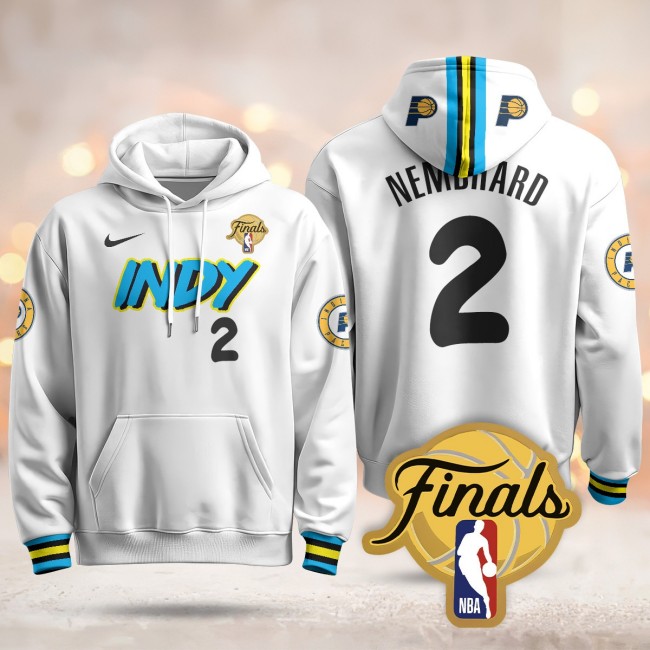 Men's Indiana Pacers #2 Andrew Nembhard White 2024-25 City Finals Patch Stitched Hoodie