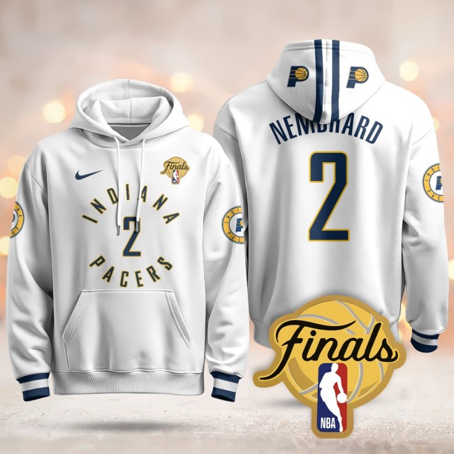 Men's Indiana Pacers #2 Andrew Nembhard White Association 2025 Finals Patch Stitched Hoodie
