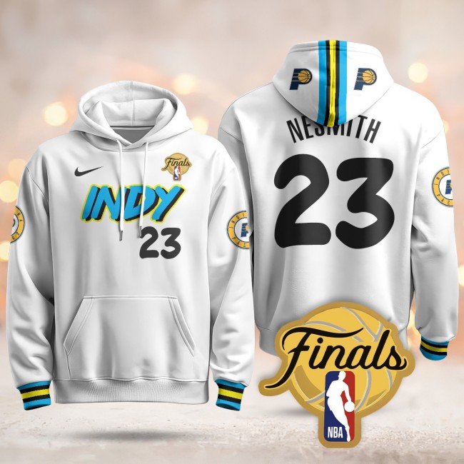 Men's Indiana Pacers #23 Aaron Nesmith White 2024-25 City Finals Patch Stitched Hoodie