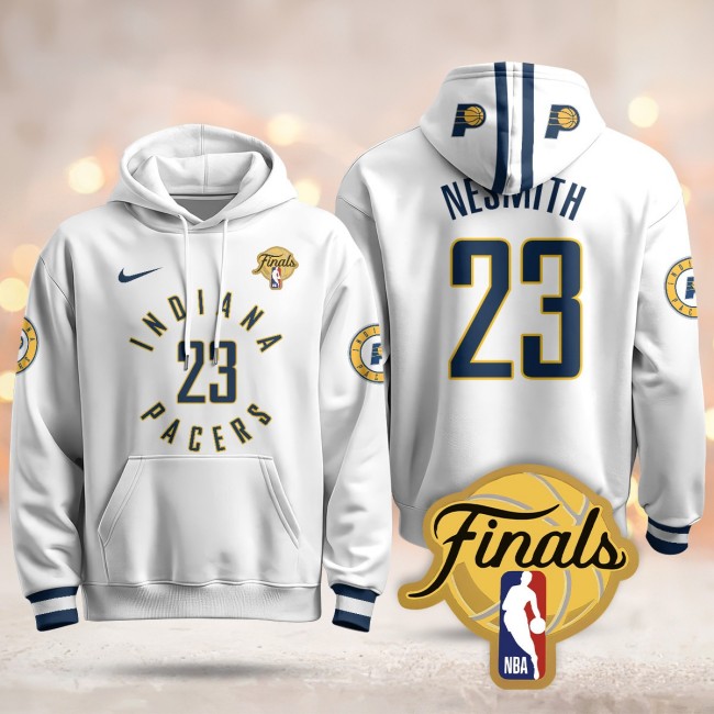Men's Indiana Pacers #23 Aaron Nesmith White Association 2025 Finals Patch Stitched Hoodie